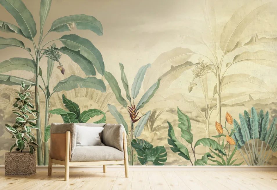 Tropical Banana Leaf Mural | Green Botanical Peel and Stick Wallpaper