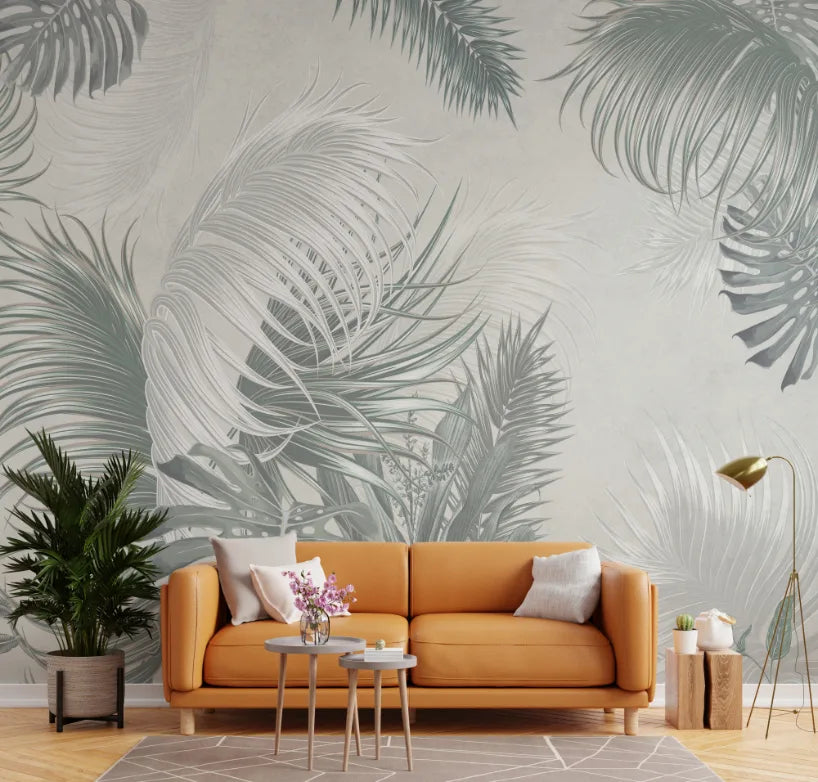 Oboe Dusty Green Large Leaves Wallpaper Murals