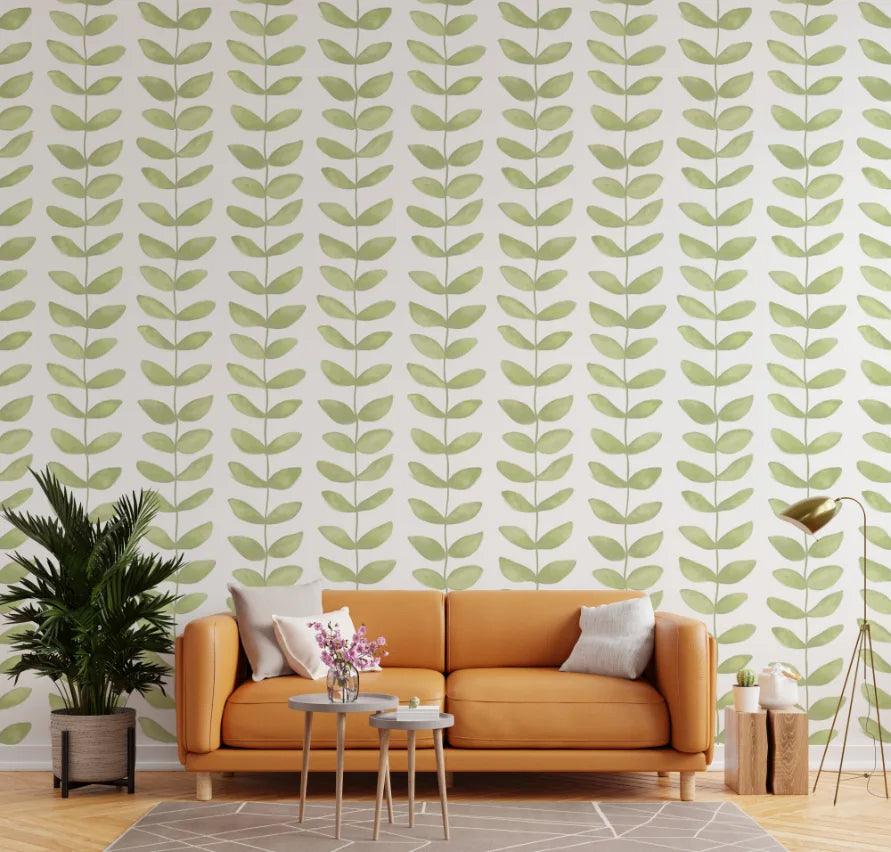 Green Leaf Repeat Pattern Wallpaper Mural