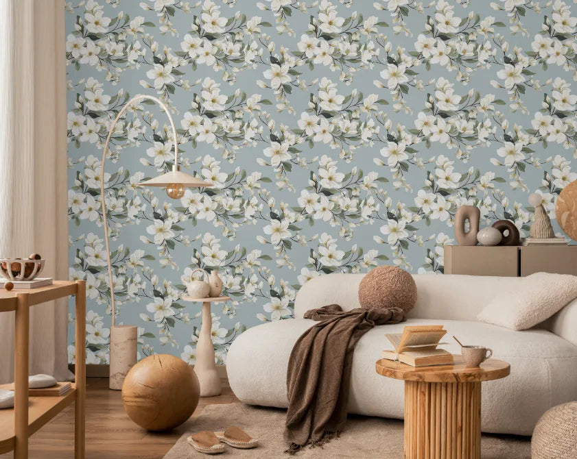 Vintage Shabby Chic White Flower Wallpaper