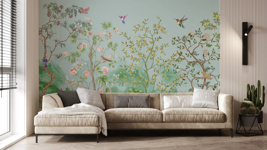 Japanese Garden Serenity Floral Wallpaper