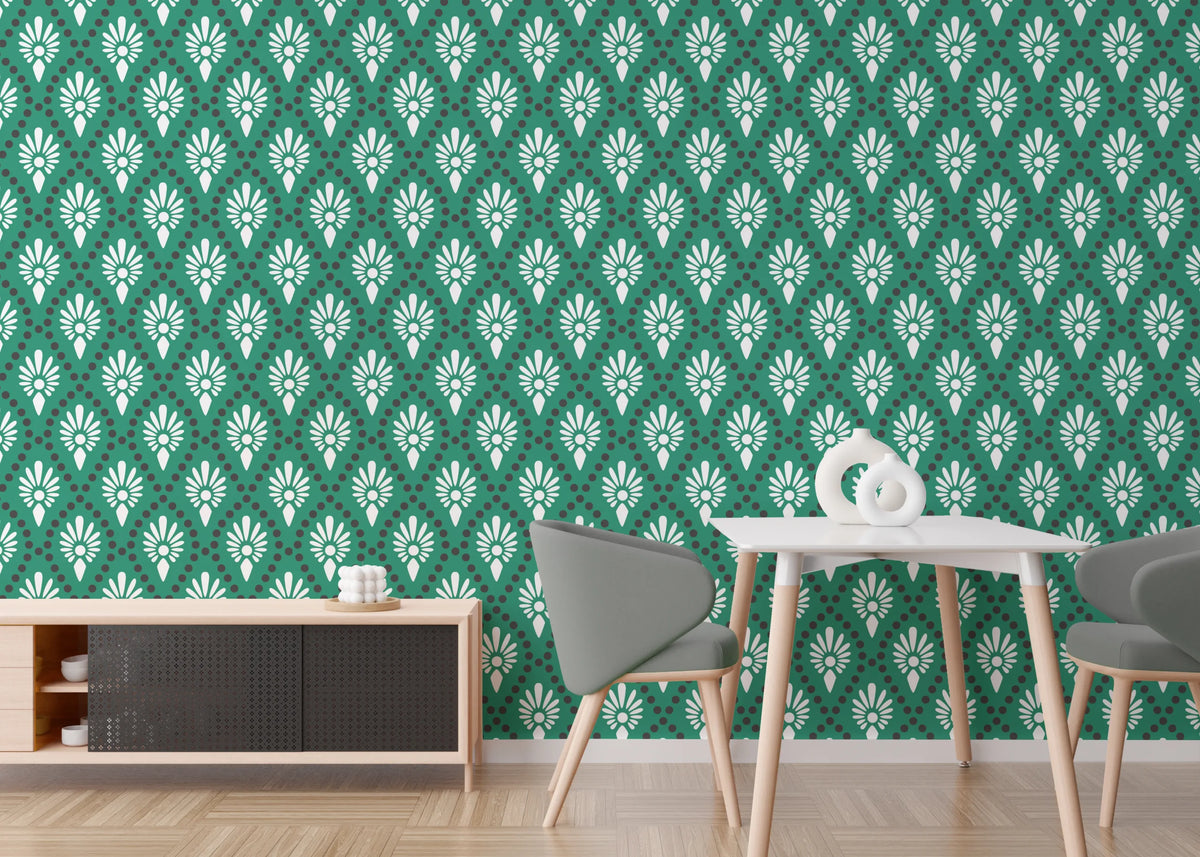 Art Deco Peel and Stick Wallpaper | Green Floral Artistic Wall Decor