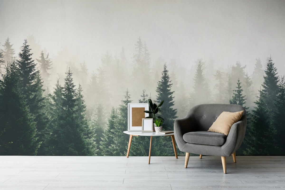 Lush Green Foggy Forest Wallpaper Mural
