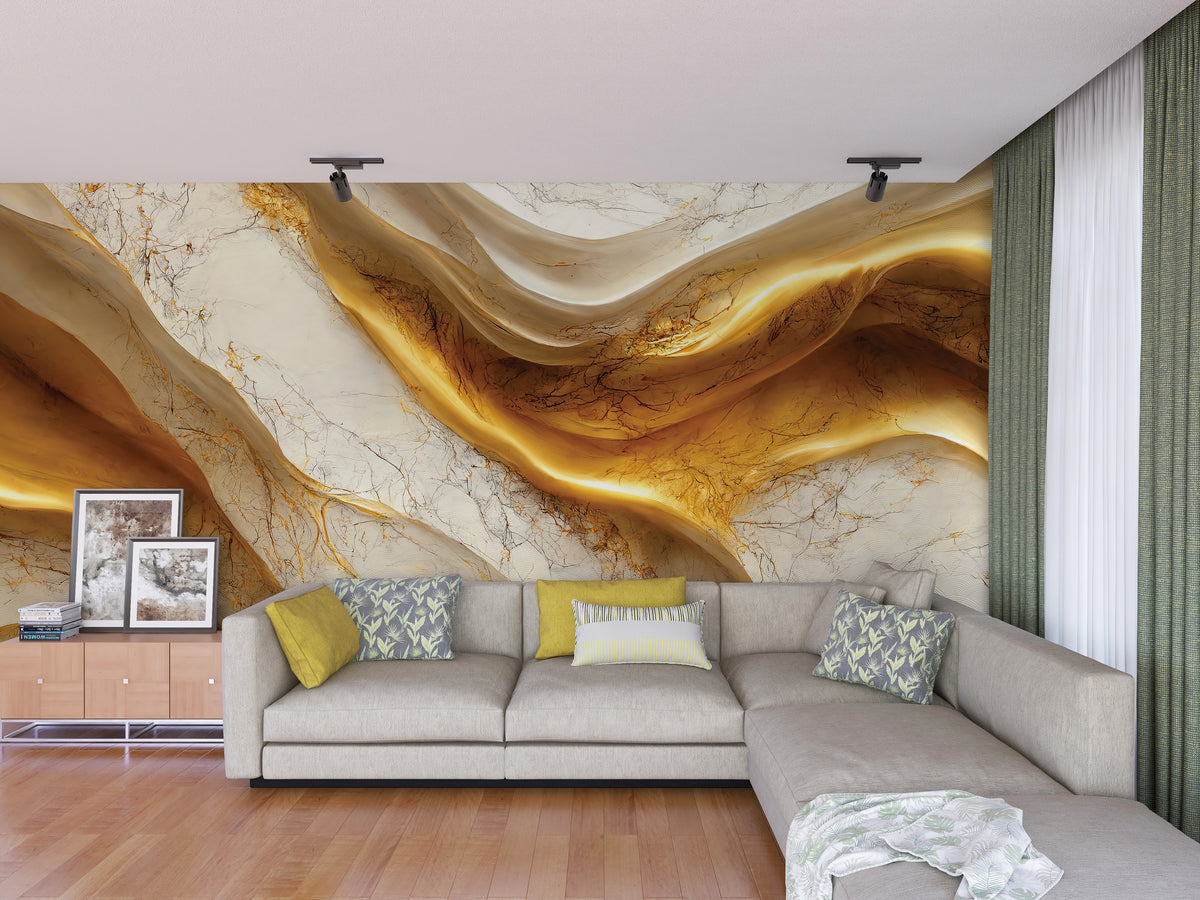 Peel and Stick White and Gold Marble Wallpaper Luxurious Flowing Pattern Home Decor