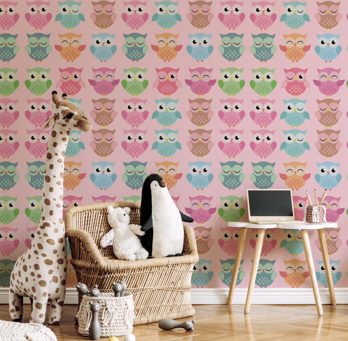 Owl Wallpaper Kids Room Seamless Pattern Peel and Stick Wall Decor