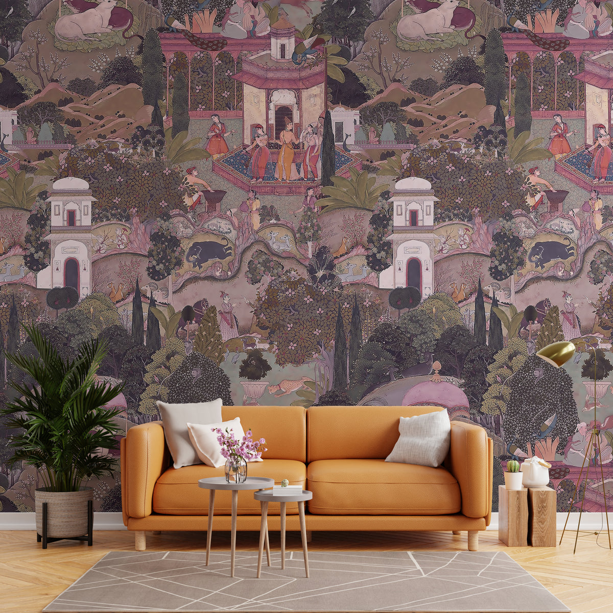 Luxury Jaipur Miniature Art Wallpaper Indian Palace Garden Mural Peel and Stick