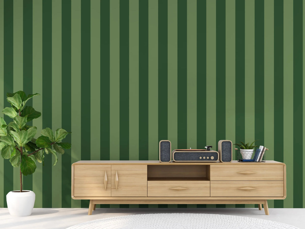 Classic Vertical Green Striped Removable Wall Mural Design