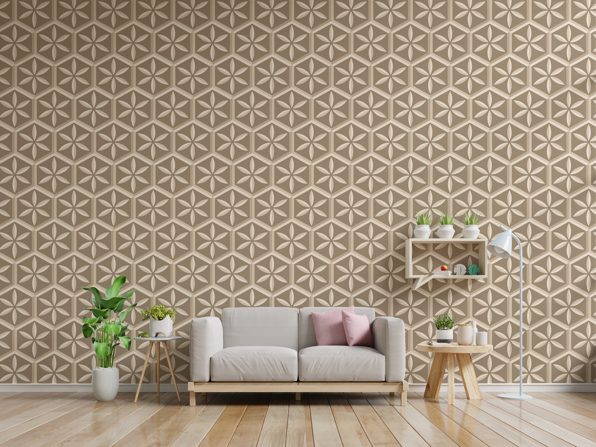 Beige Geometric Decor | Modern 3D Pattern Peel and Stick Wallpaper