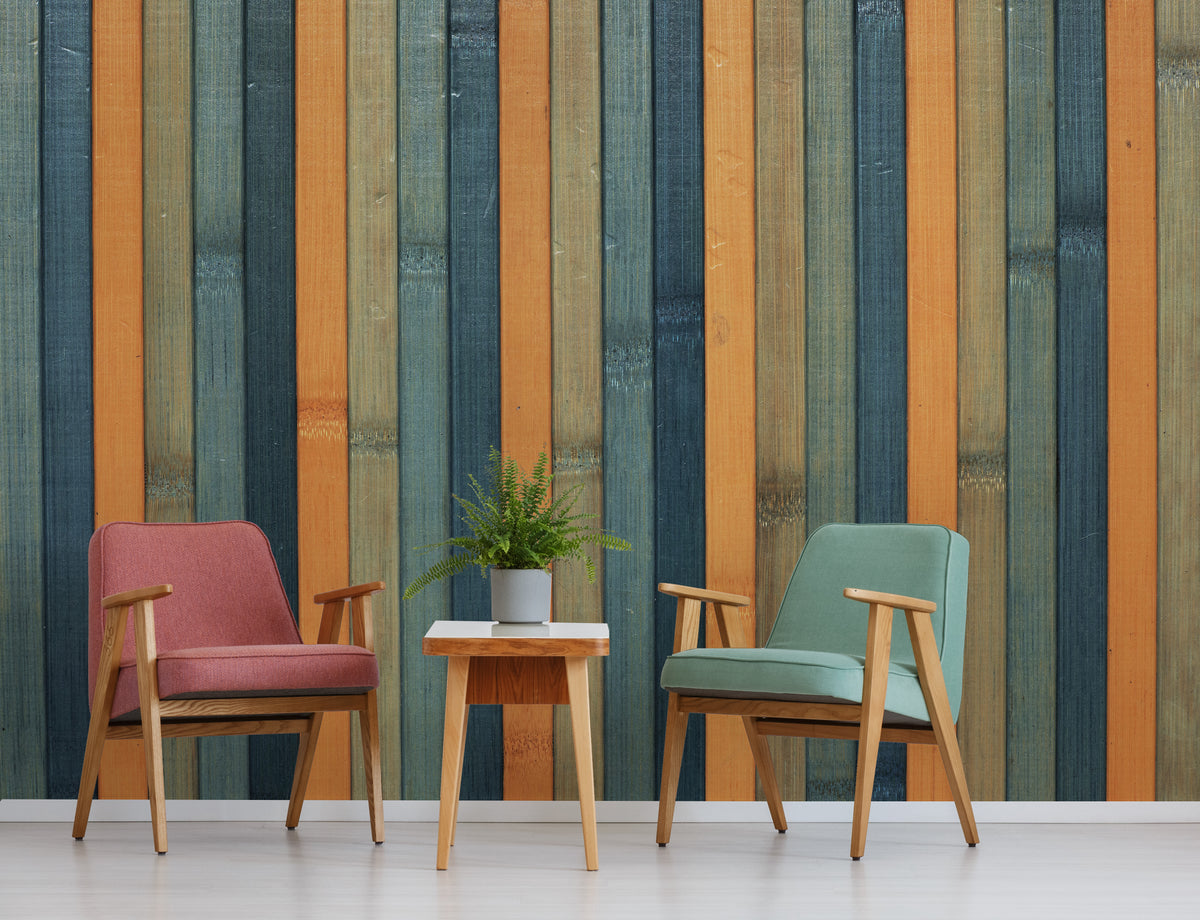 Multicolor Wood Panel Design| Striped Peel And Stick Living Room Wallpaper