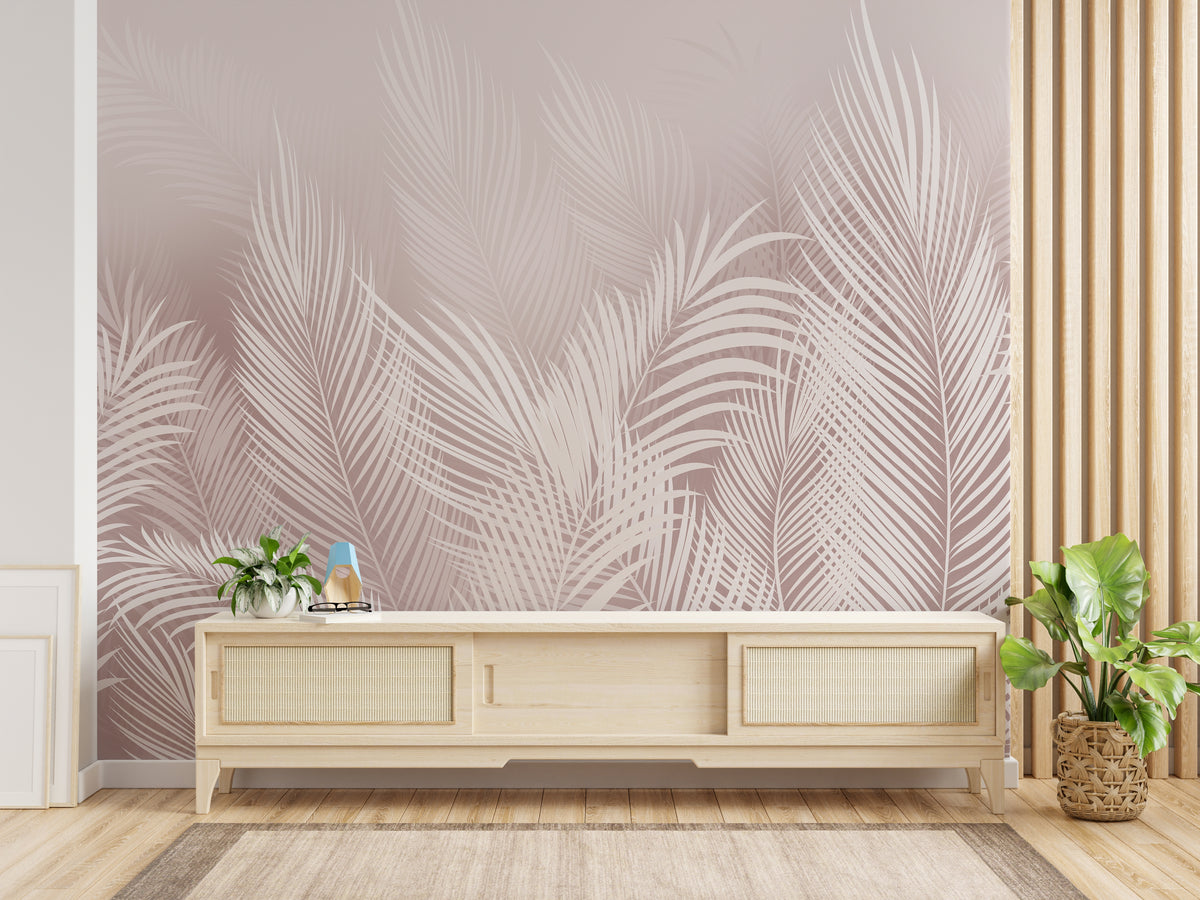 Blush Palm Leaf Wall Mural Best Living Room Self-Adhesive Wallpaper