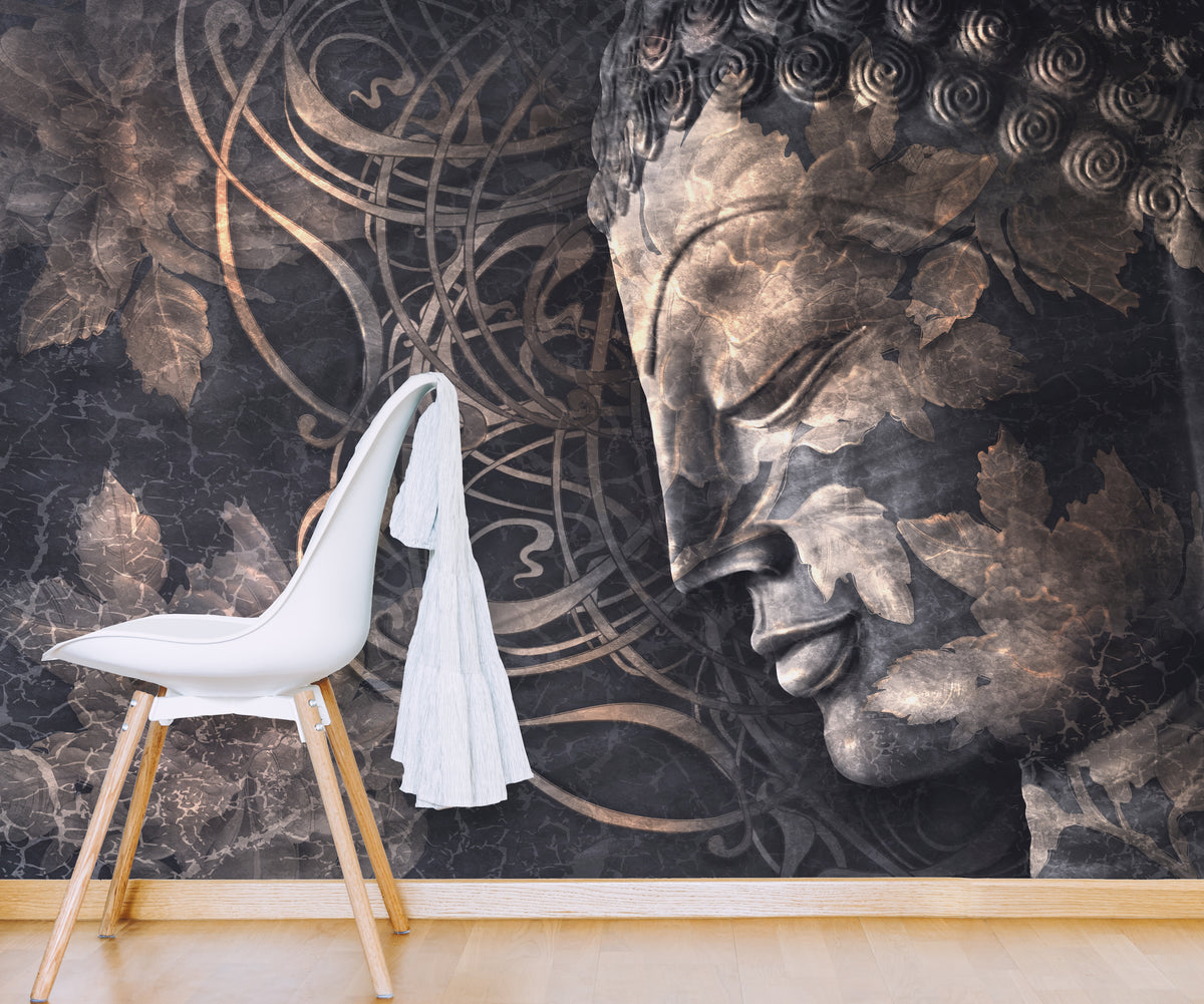 Peel and Stick Zen Buddha Wallpaper Dark Charcoal Wall Mural Meditation Room Decor