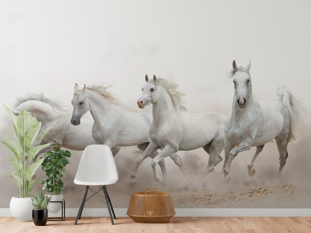 White Horse Running Wallpaper| Luxurious Western Ranch Peel and Stick Decor