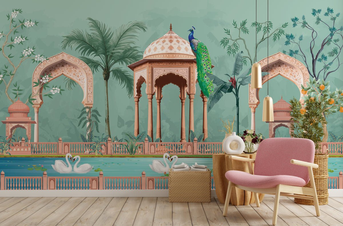 Luxury Indian Palace Peacock Garden Wallpaper Self-Adhesive Interior Decor