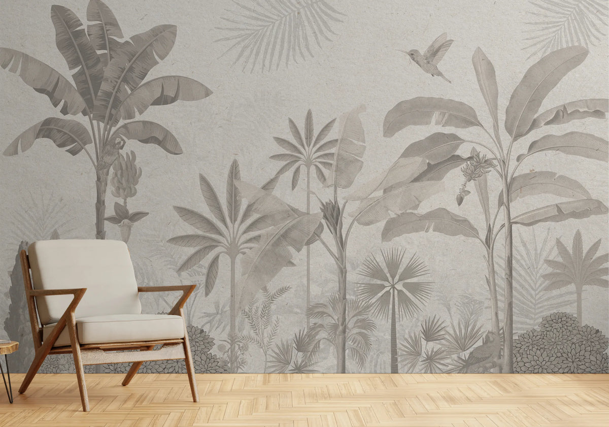 Banana Leaf Wall Mural | Neutral Gray Tropical Peel And Stick Wallpaper