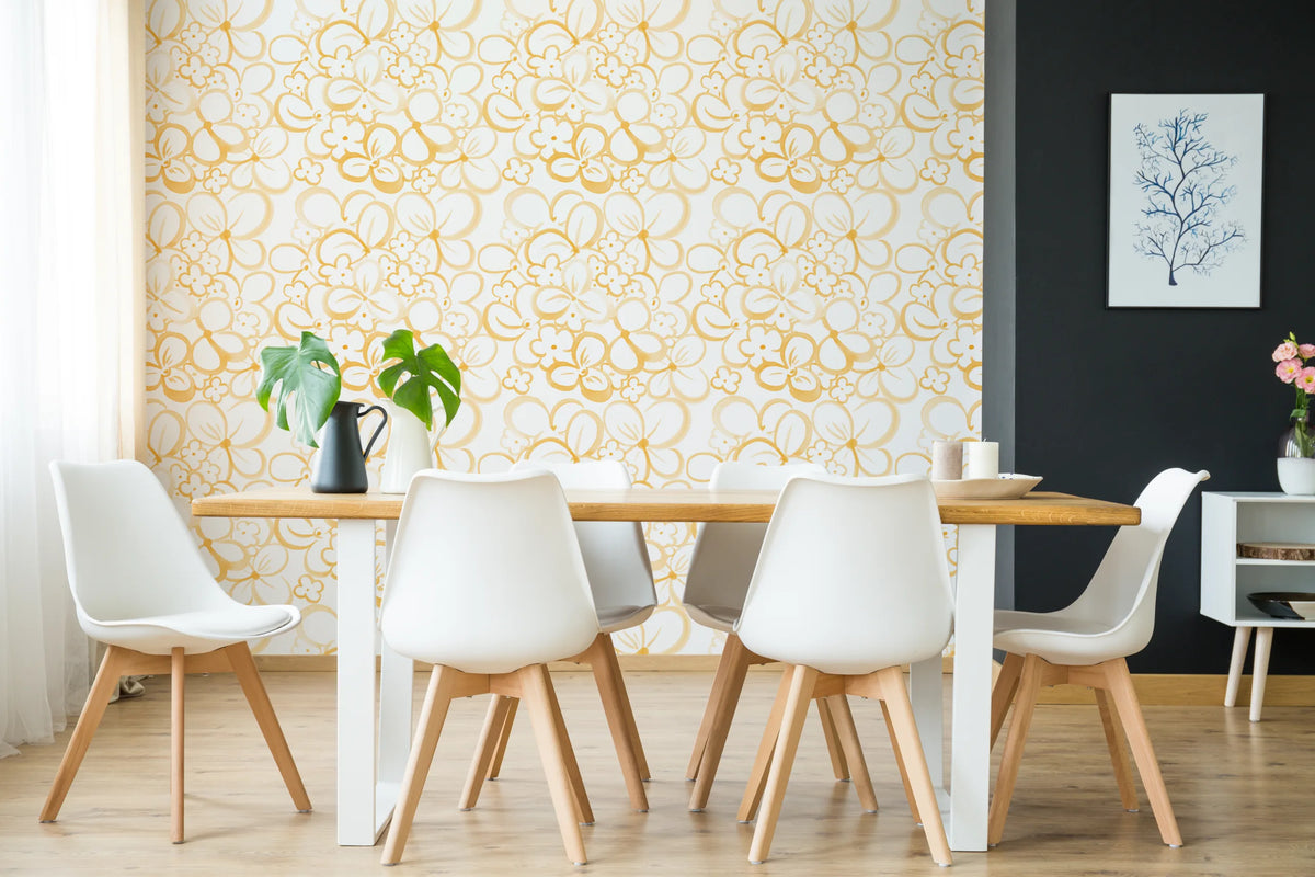 Golden Bloom Floral Room Decor | Yellow Peel and Stick Wallpaper