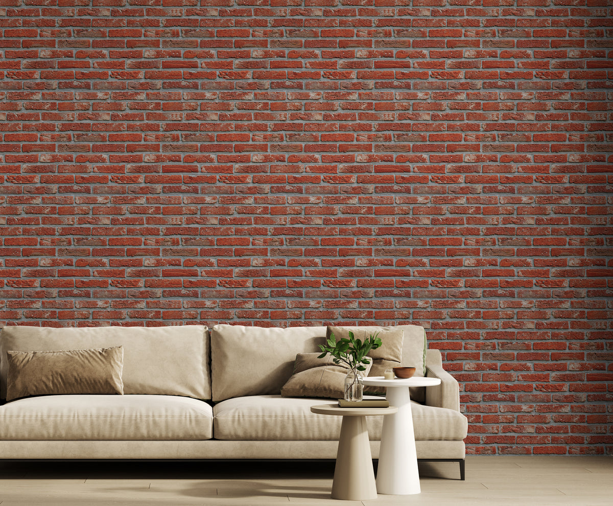 Red Color Brick Design Living Room Wallpaper