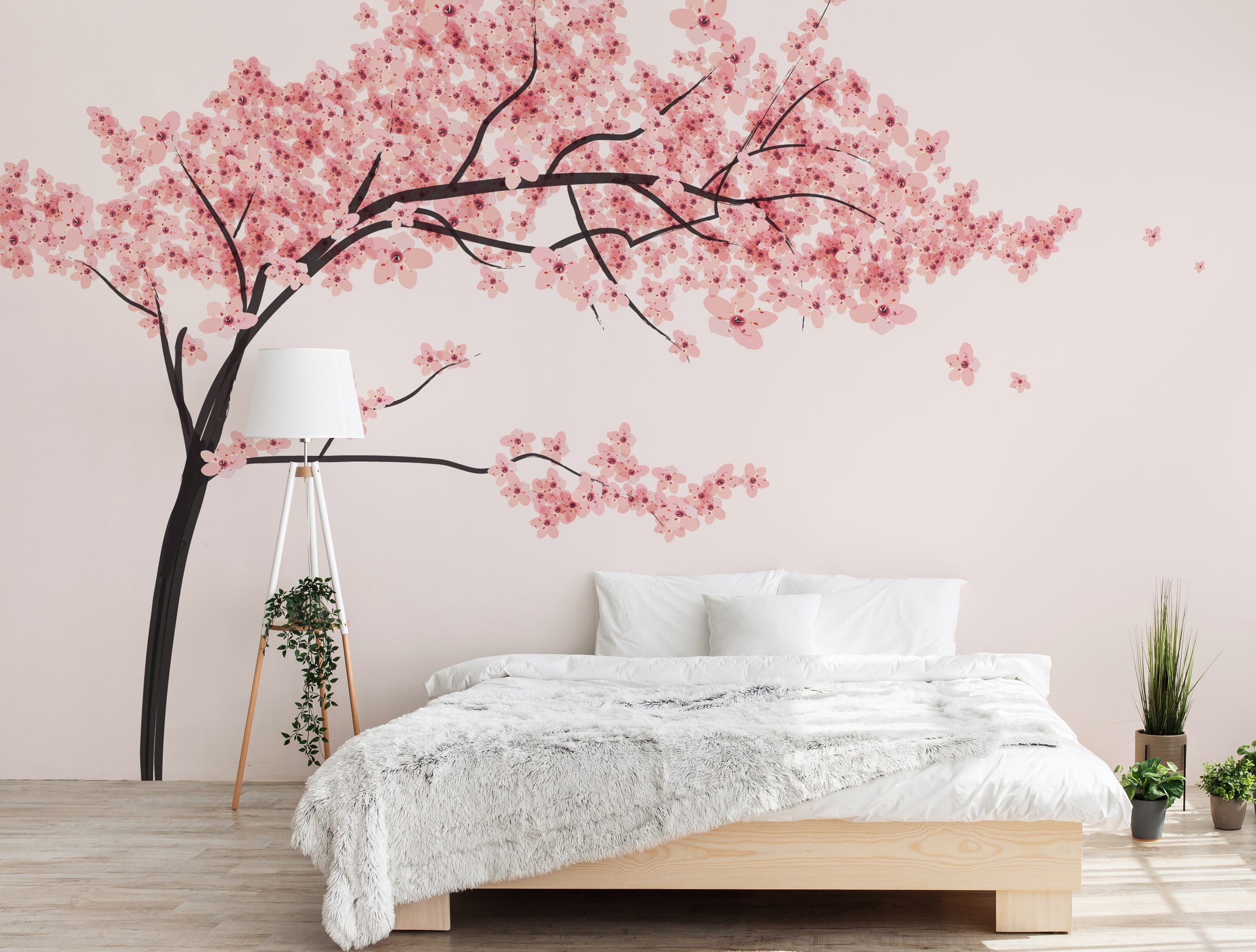 Cherry blossom sakura mural for elegant bedroom interior decor