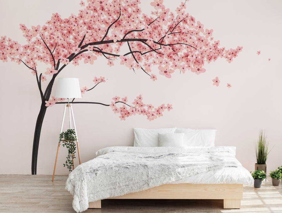 Cherry Blossom Wallpaper | Pink Sakura Wall Mural | Bedroom Decor