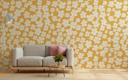 White Flower Wall Decor | Mustard Yellow Bloom Peel and Stick Wallpaper image 2