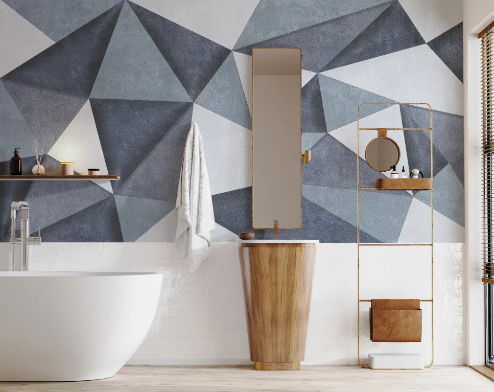 3D Self-Adhesive Grayish Blue Geometric Wallpaper image 2