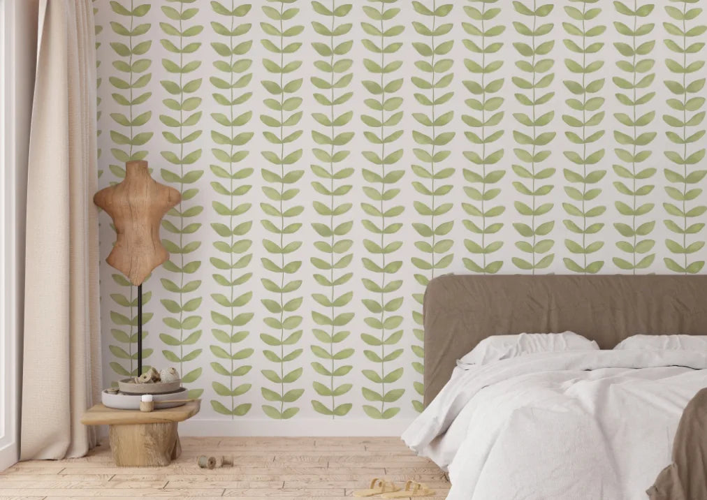 Green Leaf Repeat Pattern Wallpaper Mural image 4