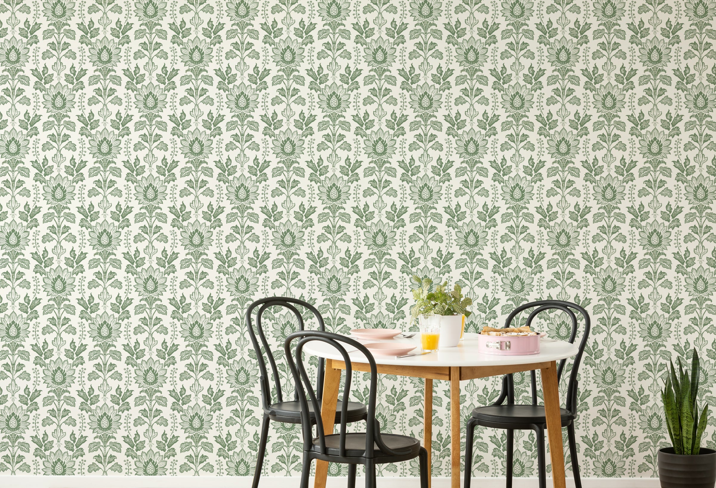 William Morris Style Floral Peel and Stick Wallpaper | Sage Green Bellflowers Wallpaper