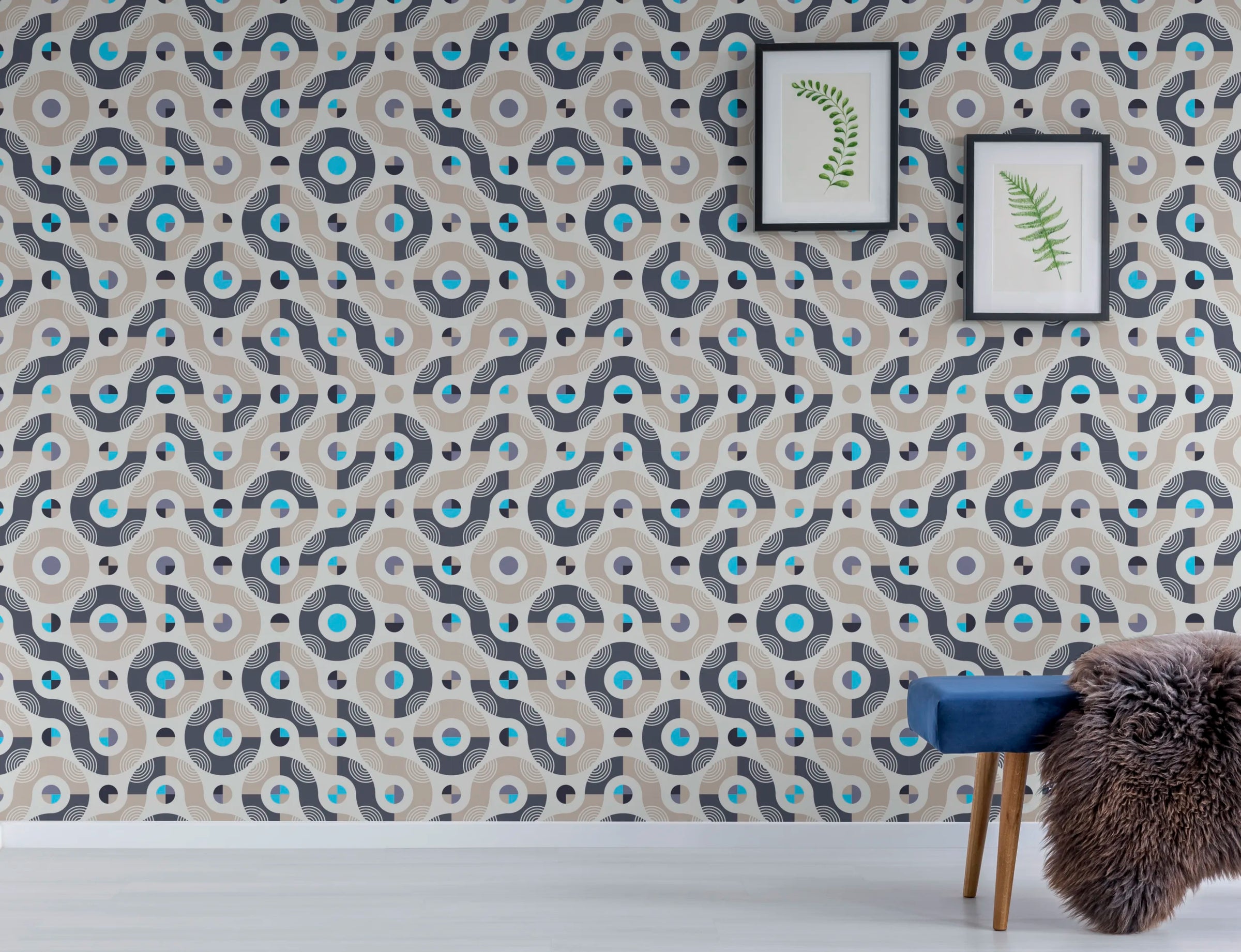 Retro Geometric Wallpaper| Navy Beige Abstract Removable Living Room Decor image 3