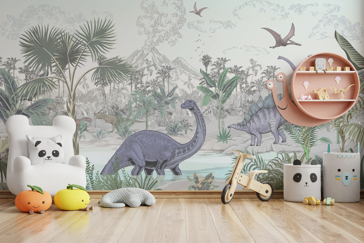 Dinosaur Design | Jungle Theme Nursery Peel And Stick Wallpaper
