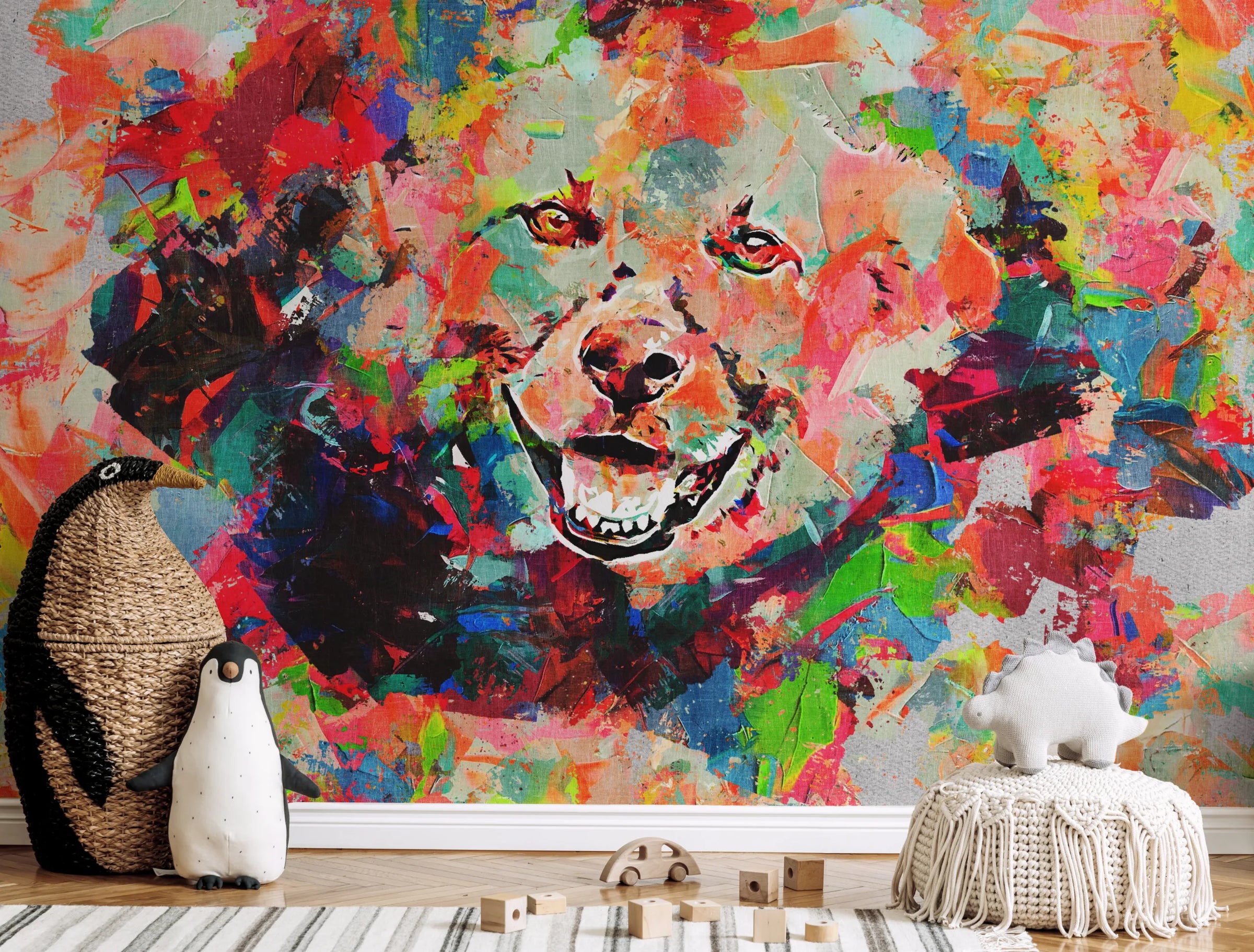 Graffiti Wallpaper | Colorful Abstract Peel And Stick Dog Wall Mural image 3