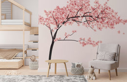 Japanese cherry tree blossom mural for cozy kids room background