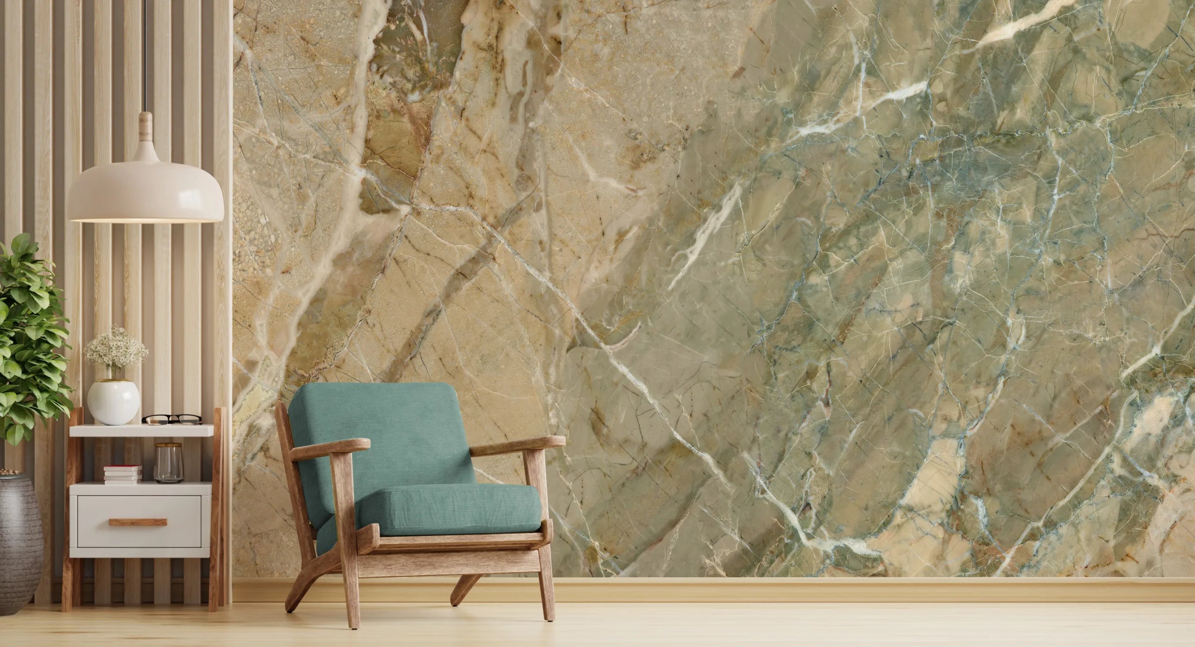 Marble Design | Beige Green Stone Texture Removable Wallpaper image 4