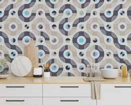 Retro Geometric Wallpaper| Navy Beige Abstract Removable Living Room Decor image 0