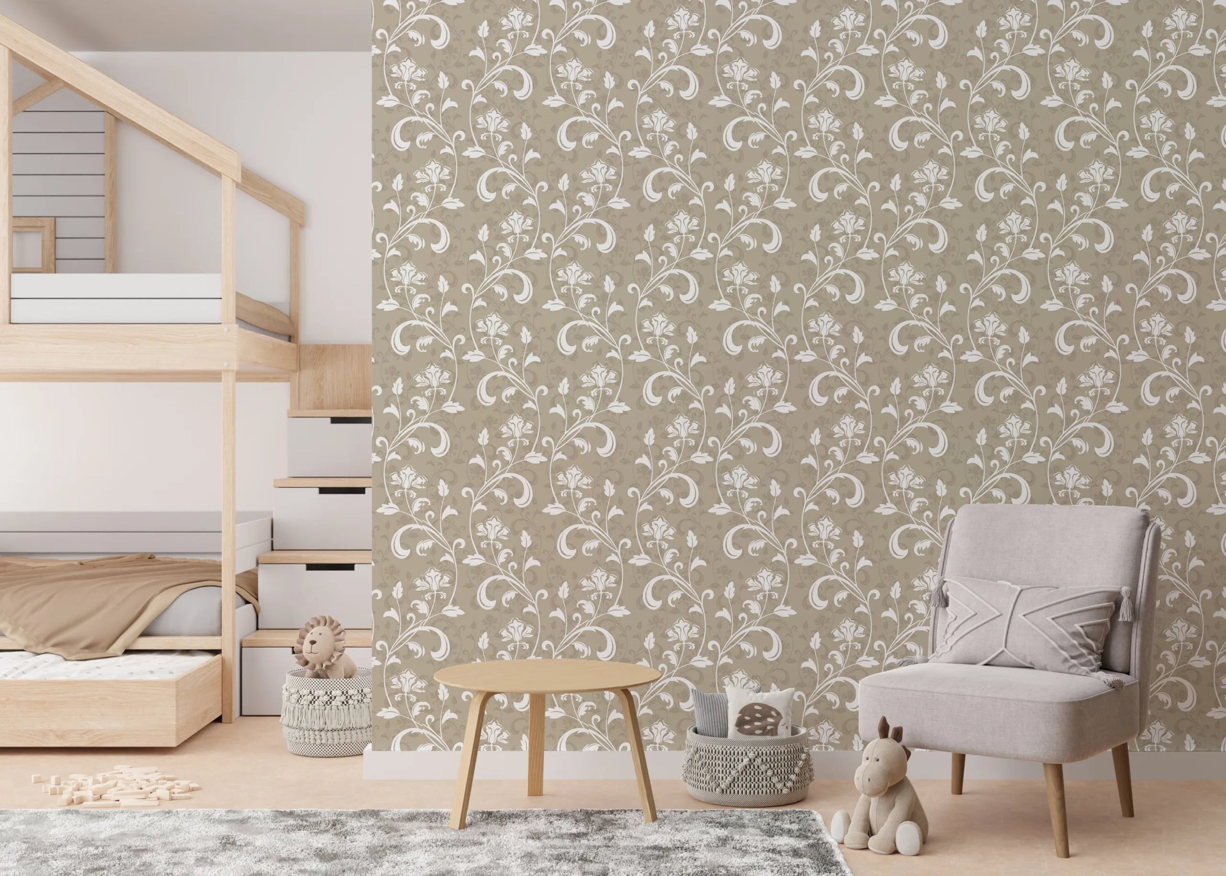 Beige Floral Vine Wall Art | European Botanical Style Peel and Stick Wallpaper image 2