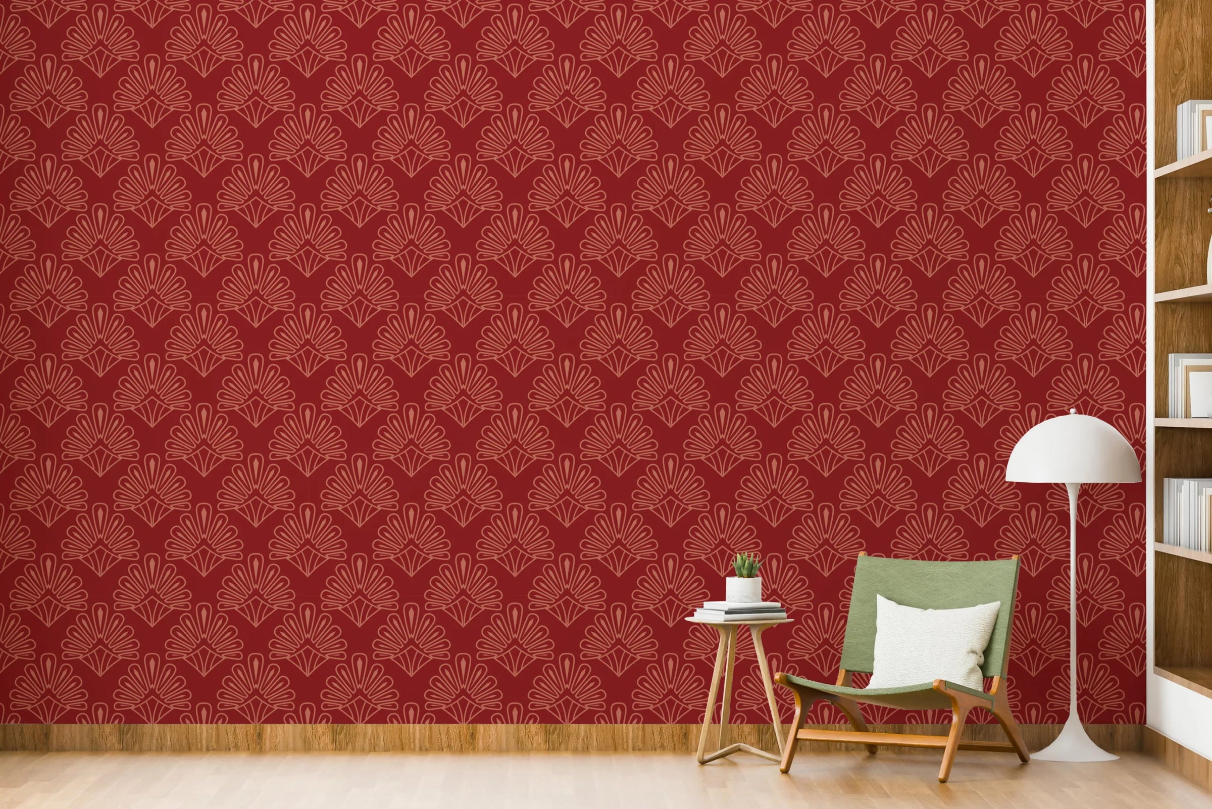 Art Deco Damask Design|Red Vintage Peel and Stick Wallpaper image 4