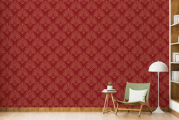 Art Deco Damask Design|Red Vintage Peel and Stick Wallpaper image 4
