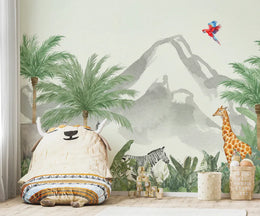 Green Wild Jungle Kids Wallpaper Mural image 0