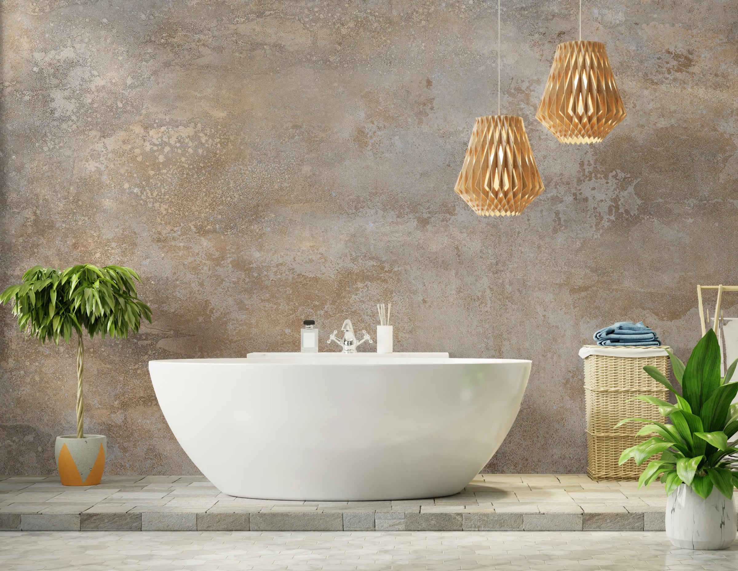 Concrete Texture Wallpaper | Warm Beige Peel and Stick Home Decor image 0