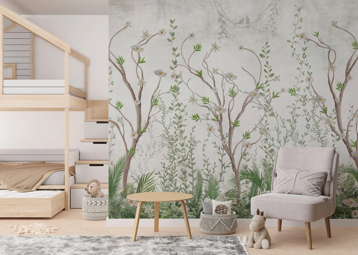 Hand Painted Chinoiserie Wallpaper | Botanical Tree Mural Removable Design
