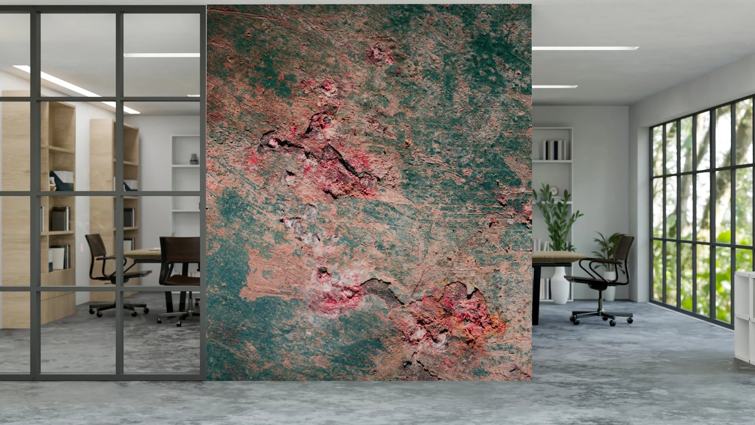 Industrial Grunge Metallic Wallpaper | Green and Pink Removable Wall Mural image 3