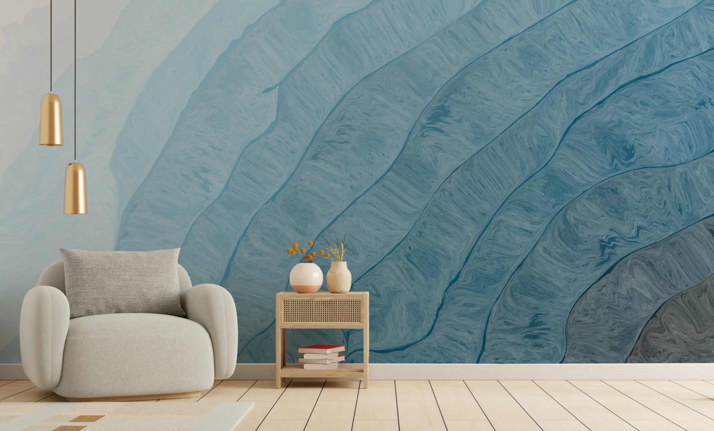 Teal Blue Gradient Abstract Wallpaper | Peel and Stick Bedroom Accent image 3