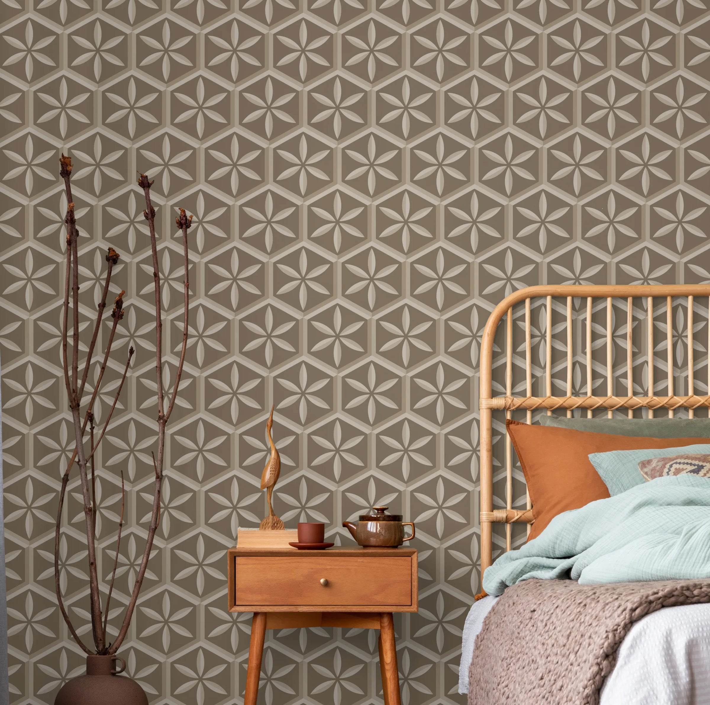 Beige Geometric Decor | Modern 3D Pattern Peel and Stick Wallpaper image 5