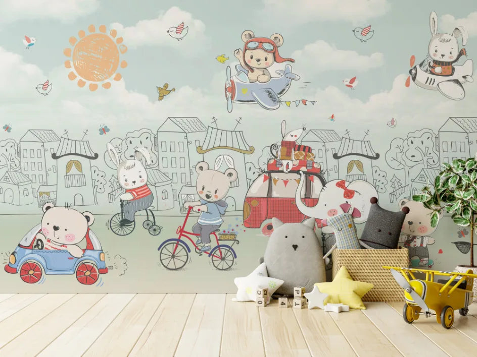 Charming Teddy Kids Room Wallpaper Mural image 2