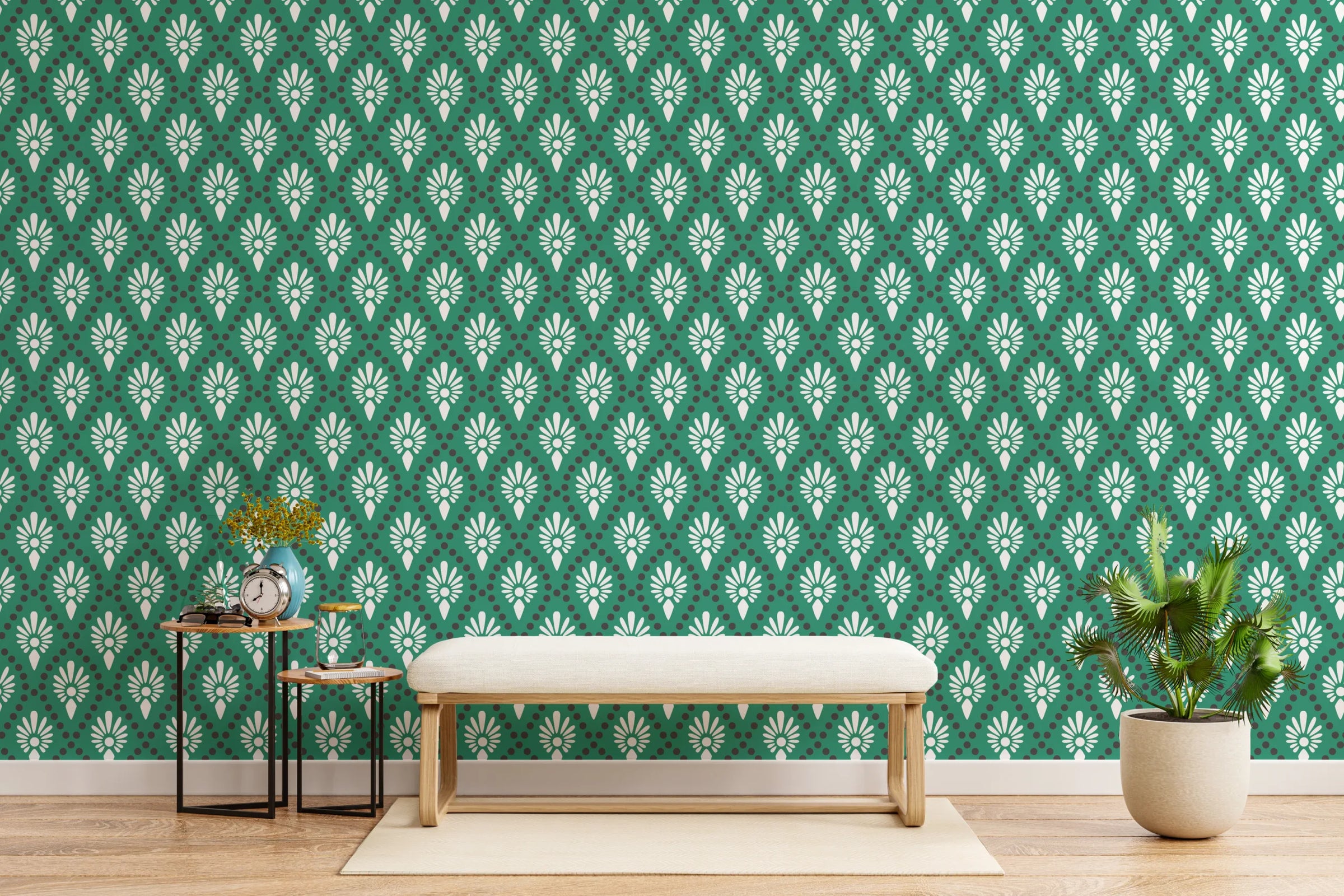 Art Deco Peel and Stick Wallpaper | Green Floral Artistic Wall Decor image 3