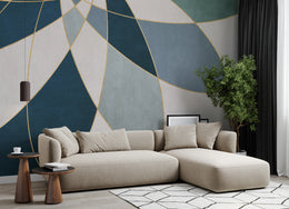 Blue Gold Geometric Wall Mural | Abstract Peel and Stick Wallpaper image 3