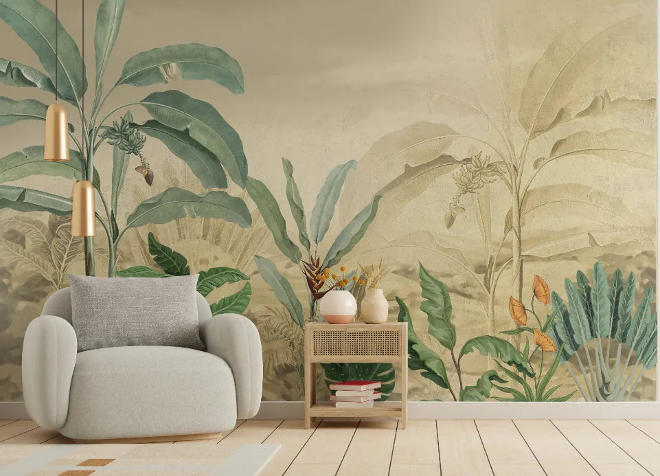 Tropical Banana Leaf Mural | Green Botanical Peel and Stick Wallpaper image 3