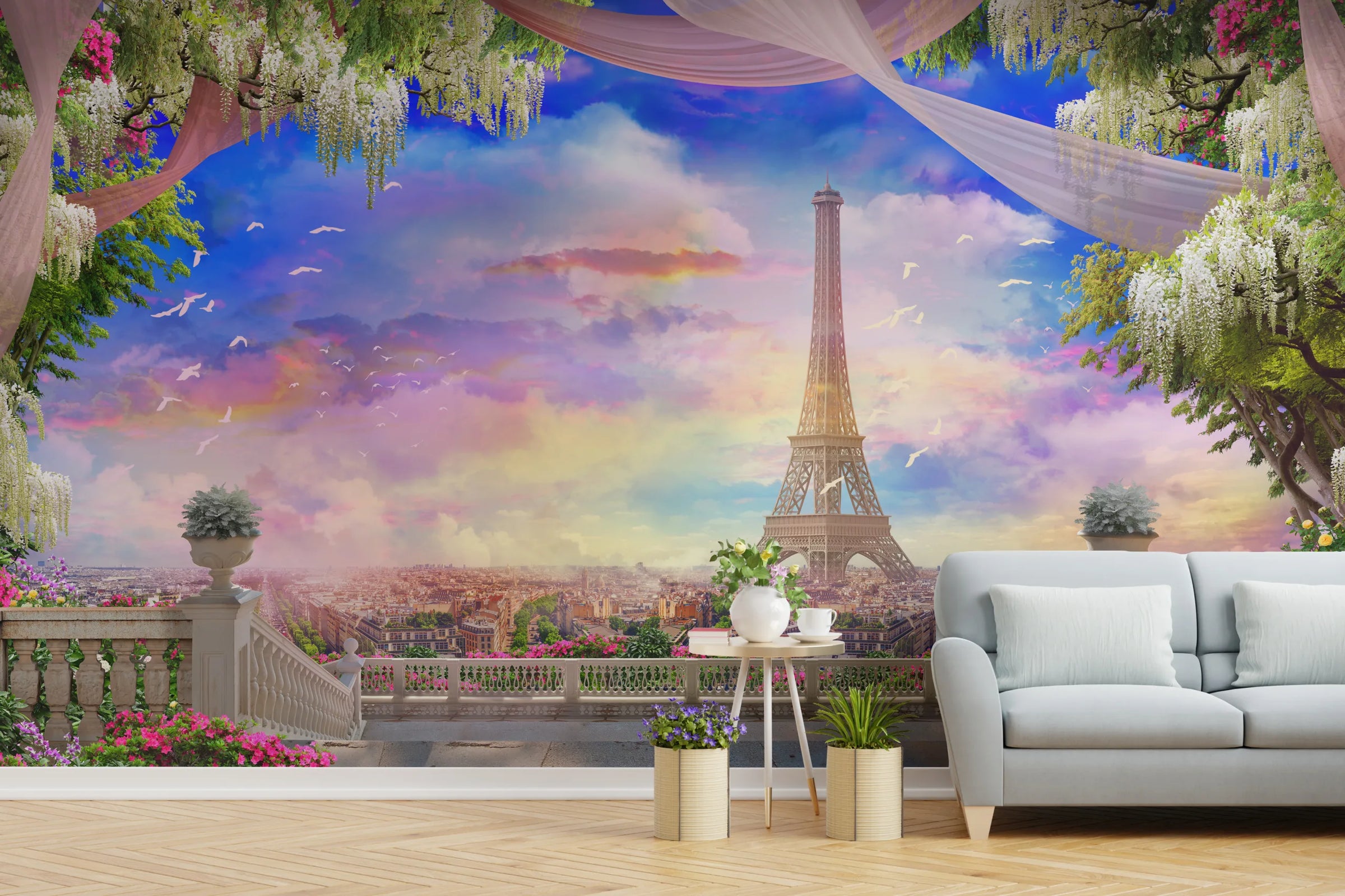 Paris Eiffel Tower Wallpaper | Pastel Sky Peel And Stick Decor image 5