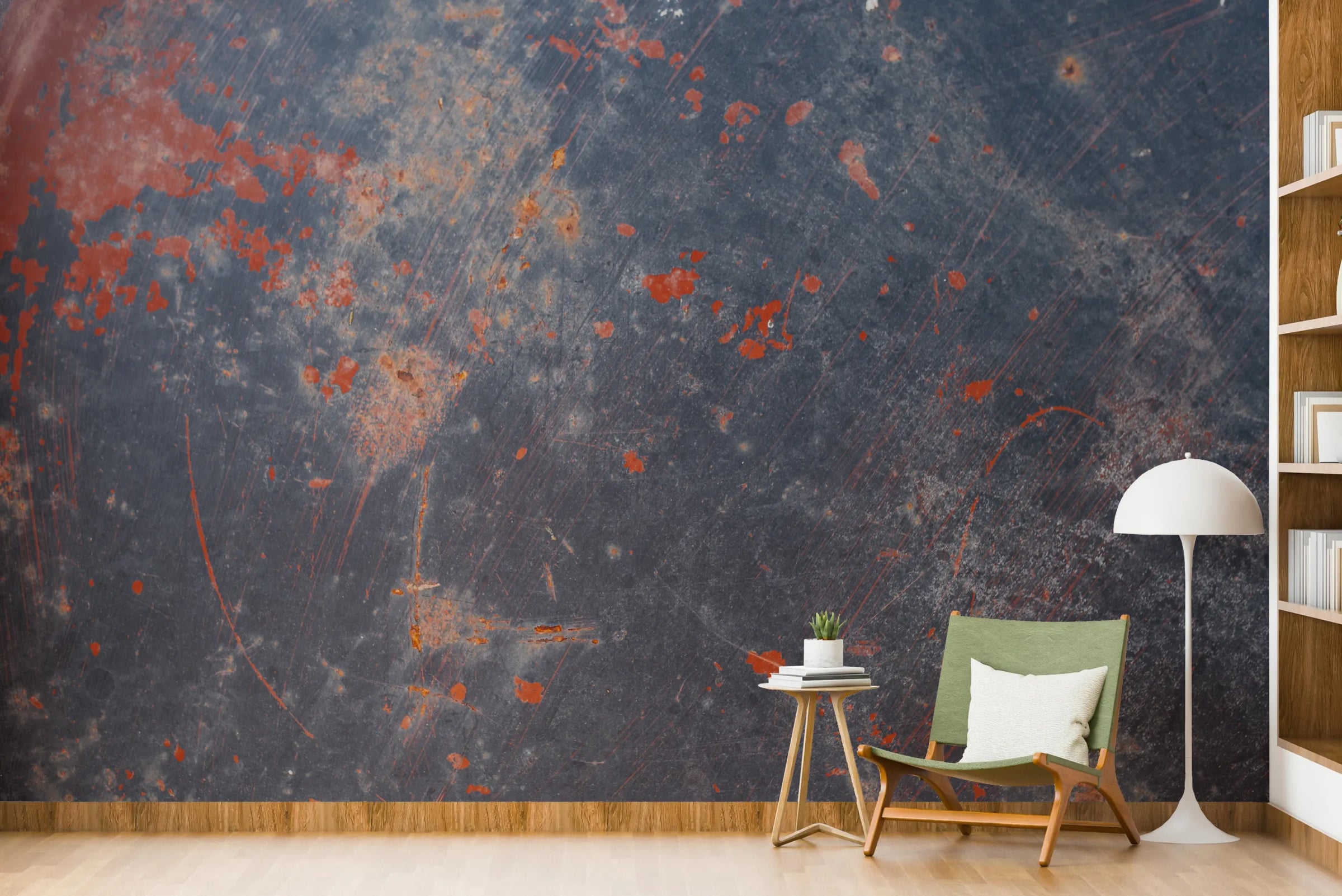 Industrial Rust Texture Wallpaper | Navy Blue & Burnt Orange | Grunge Wall Mural – Peel and Stick Removable | Loft Office Decor image 4