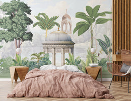 Vintage Palace Garden Mural | Green Inidan Peel and Stick Wallpaper image 4