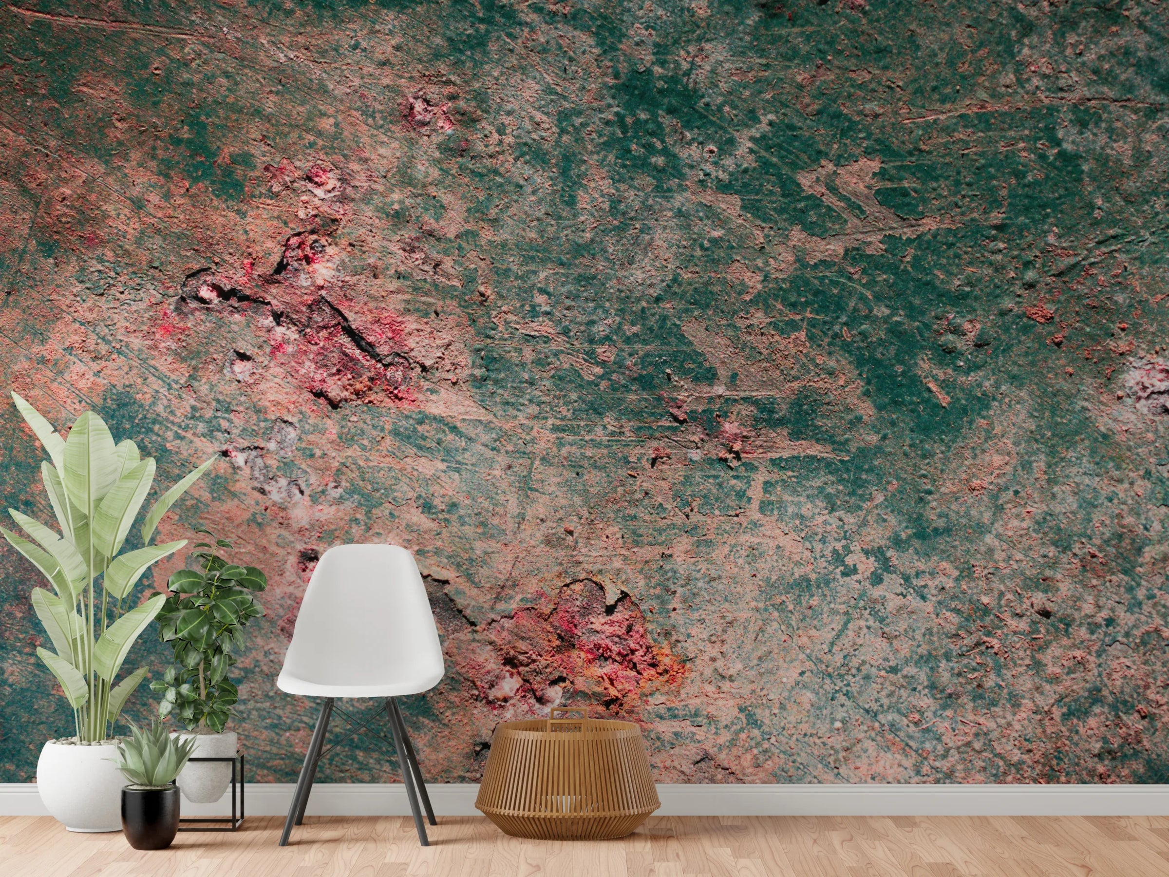 Industrial Grunge Metallic Wallpaper | Green and Pink Removable Wall Mural image 5