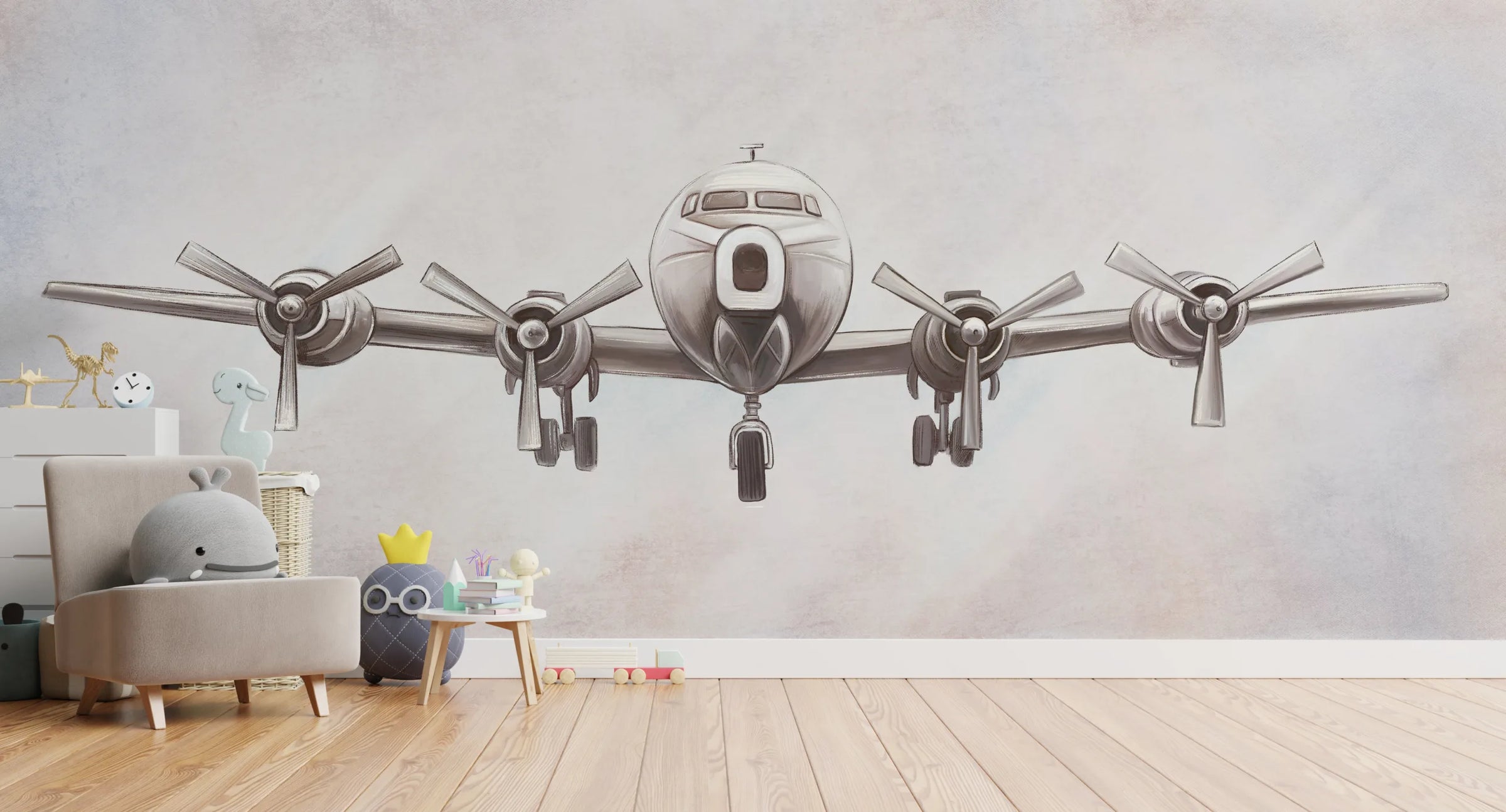Airplane Nursery Wallpaper | Vintage Aviation Peel and Stick Wall Mural image 4